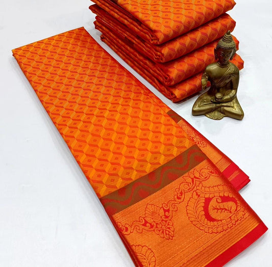 Saree en soie orange