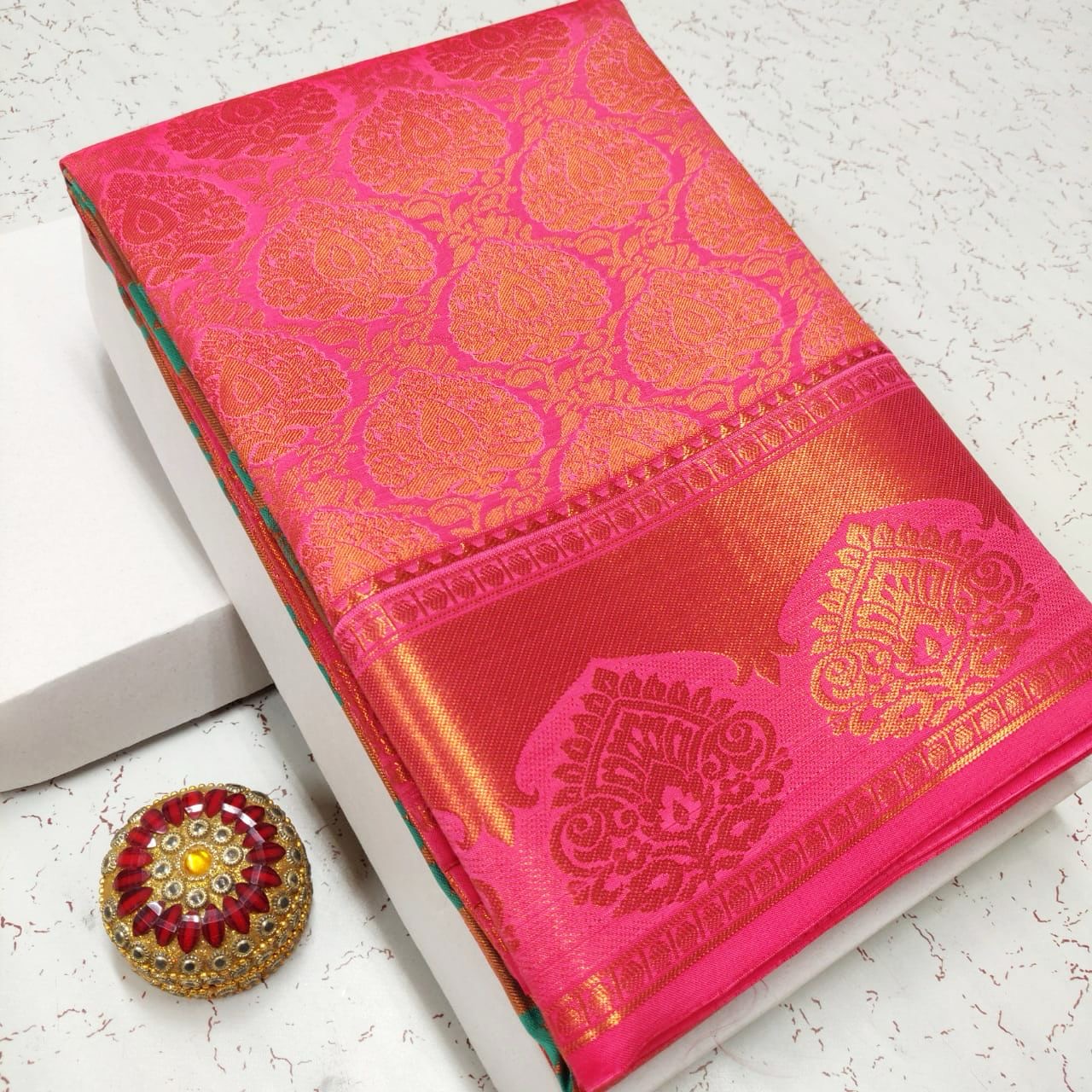 Saree kanchipuram rose & doré