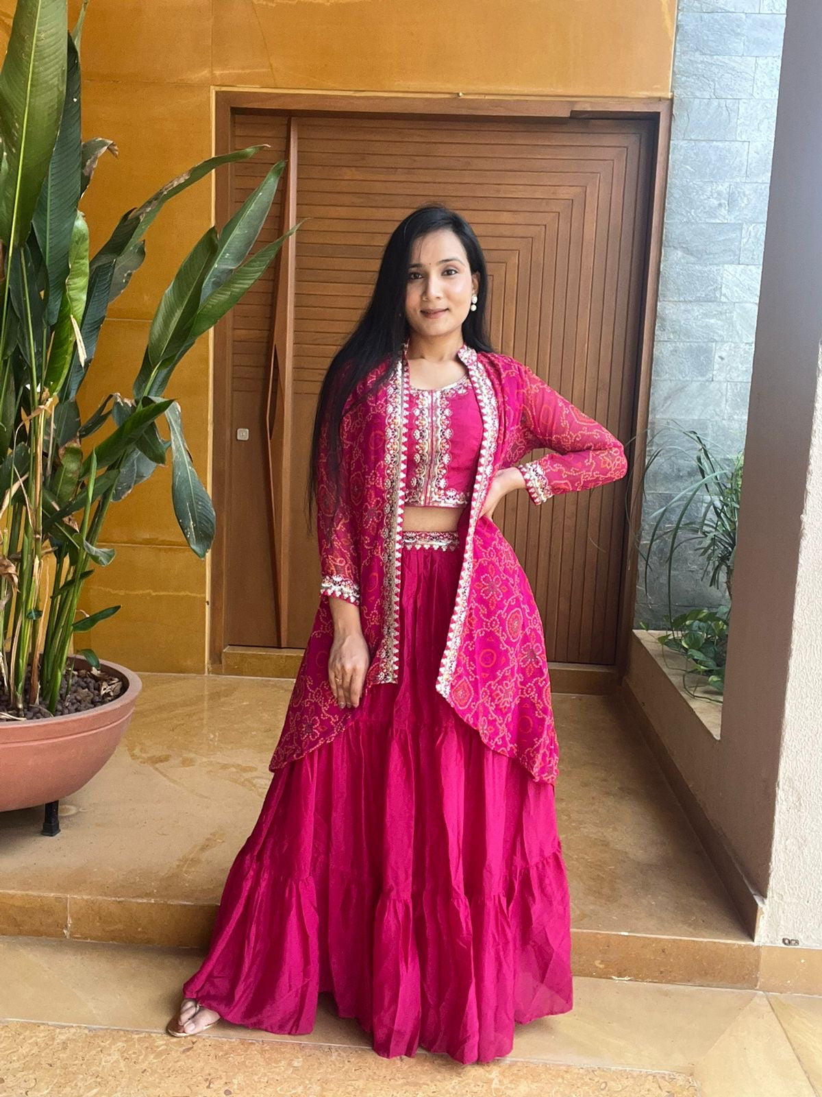 Lehenga rose & doré