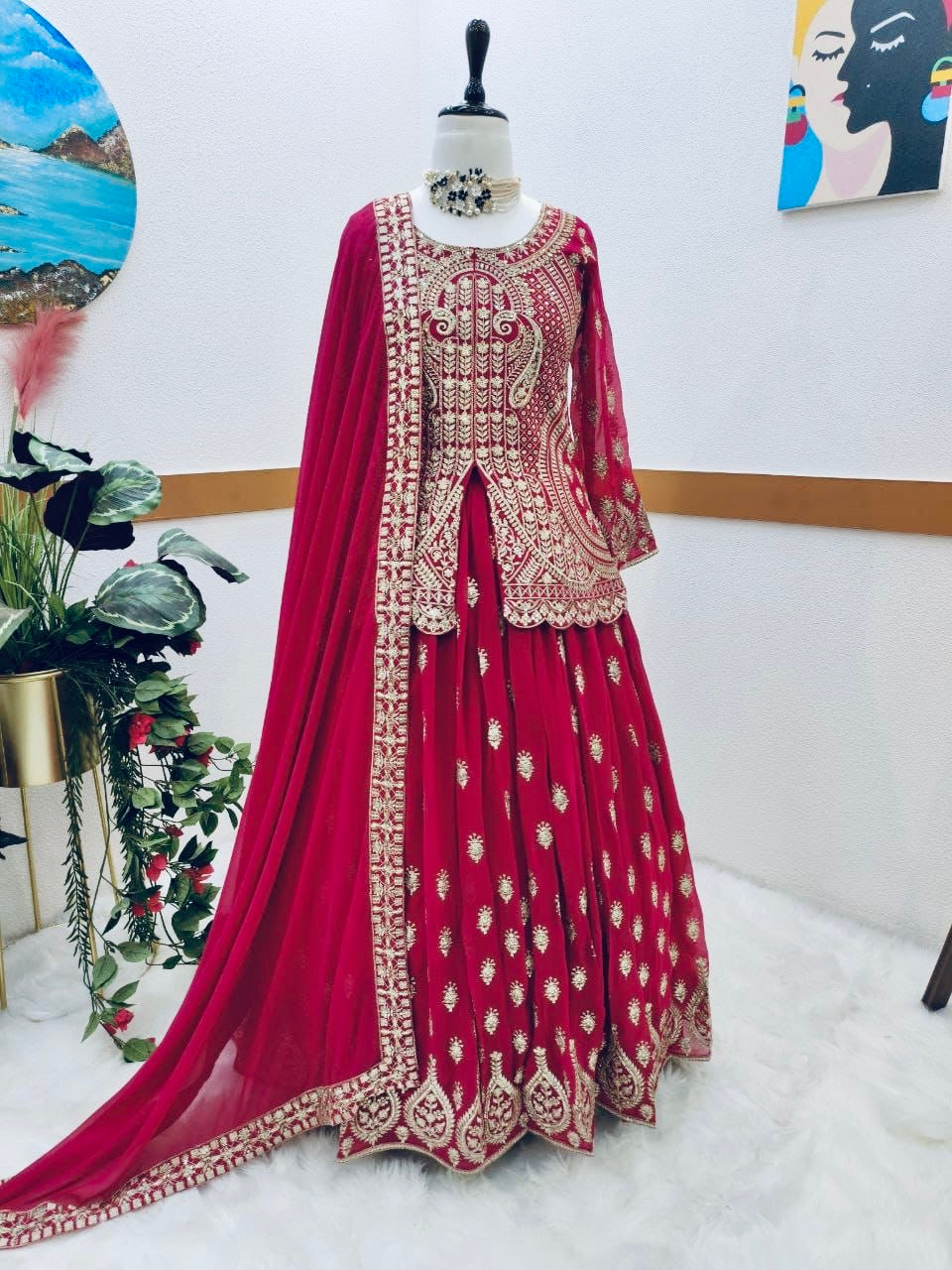 Lehenga rose framboise & doré