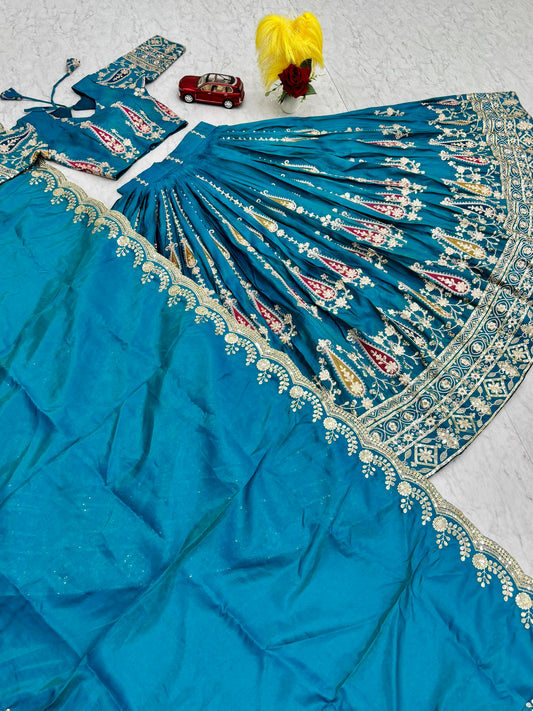 Lehenga bleu & doré