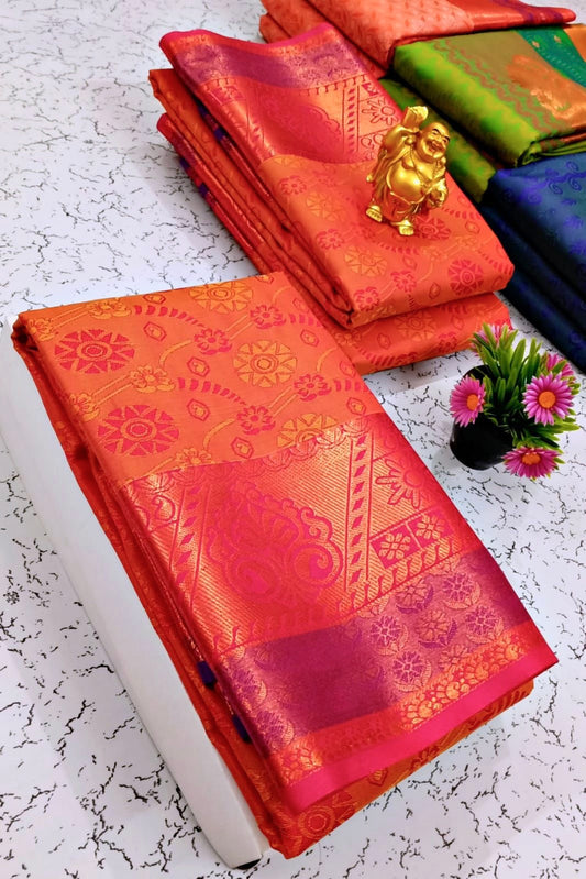 Saree en soie orange