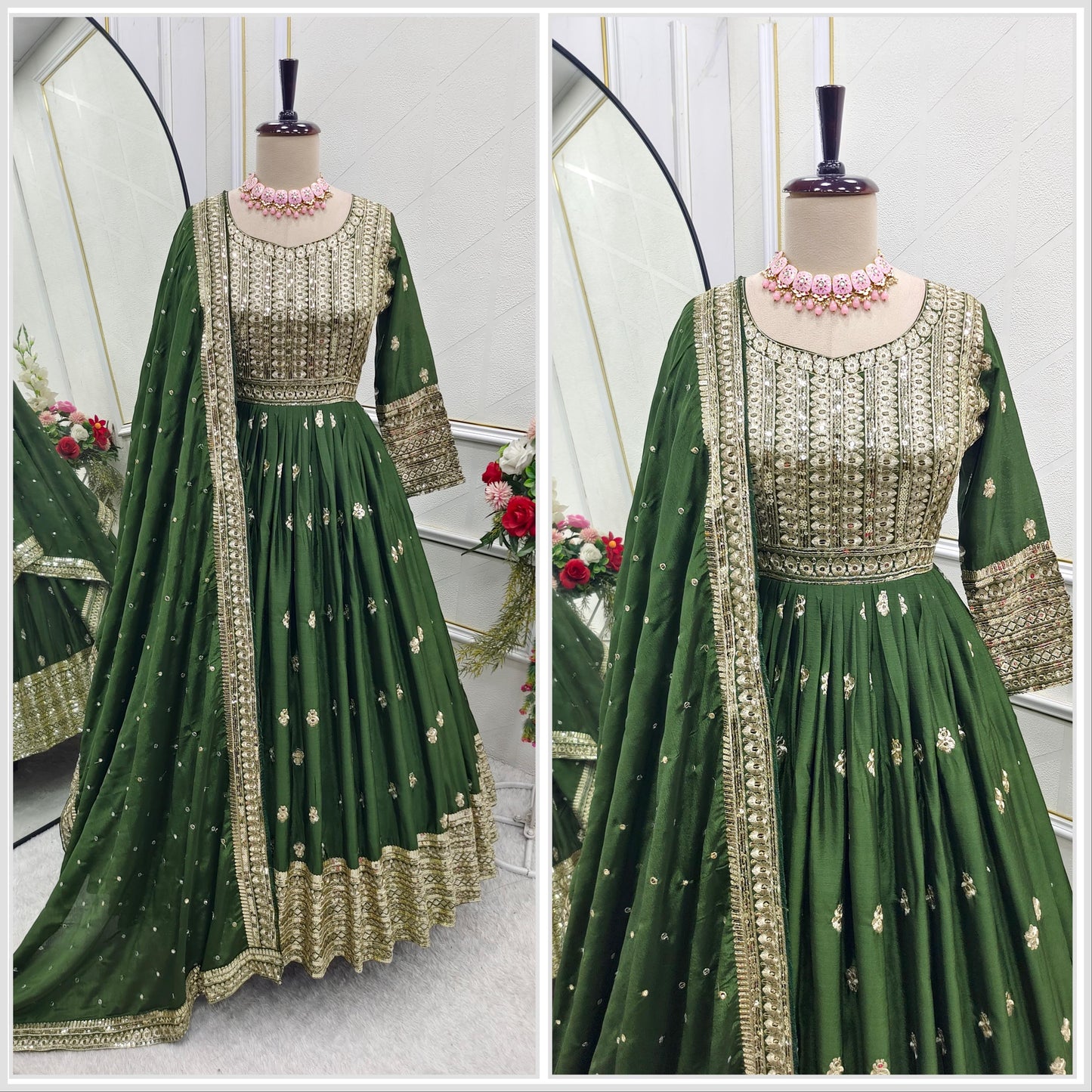 Robe indienne vert & doré