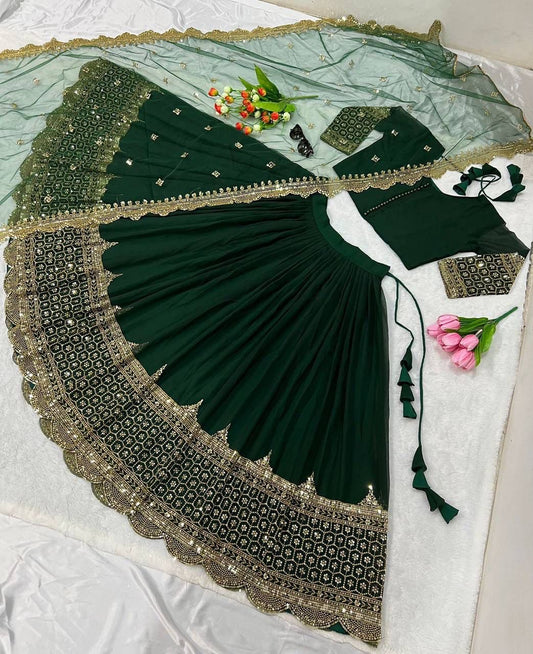 Lehenga vert bouteille & doré