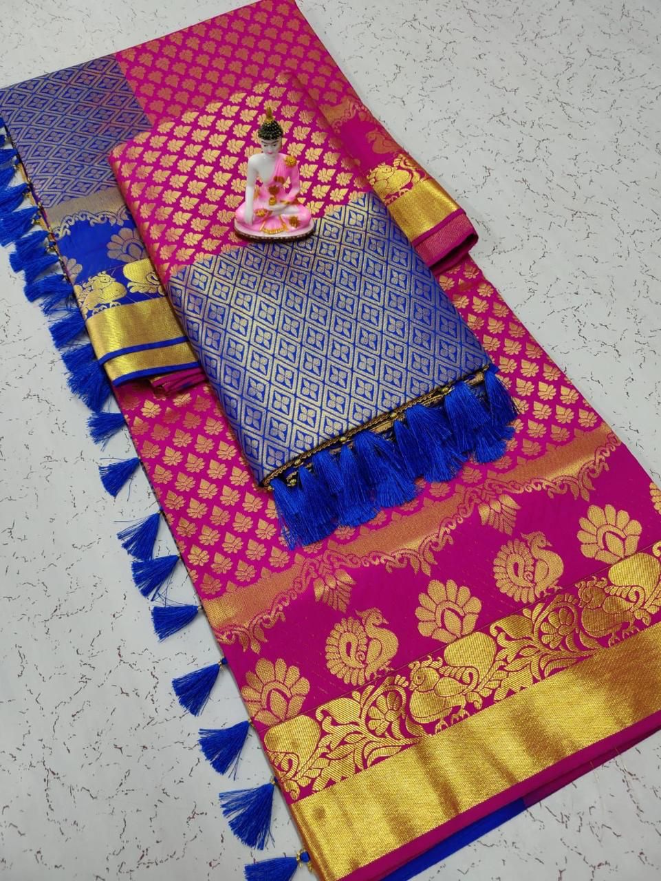 Kanchipuram fuchsia & bleu royal