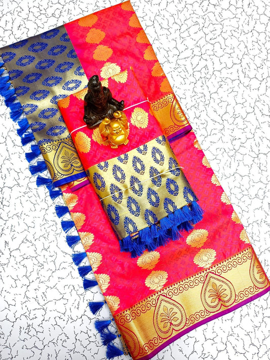 Saree kanchipuram rose & bleu royal