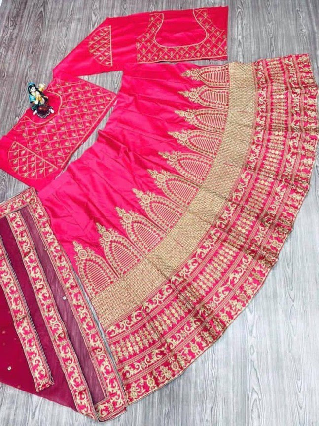 Lehenga rose fuchsia & doré