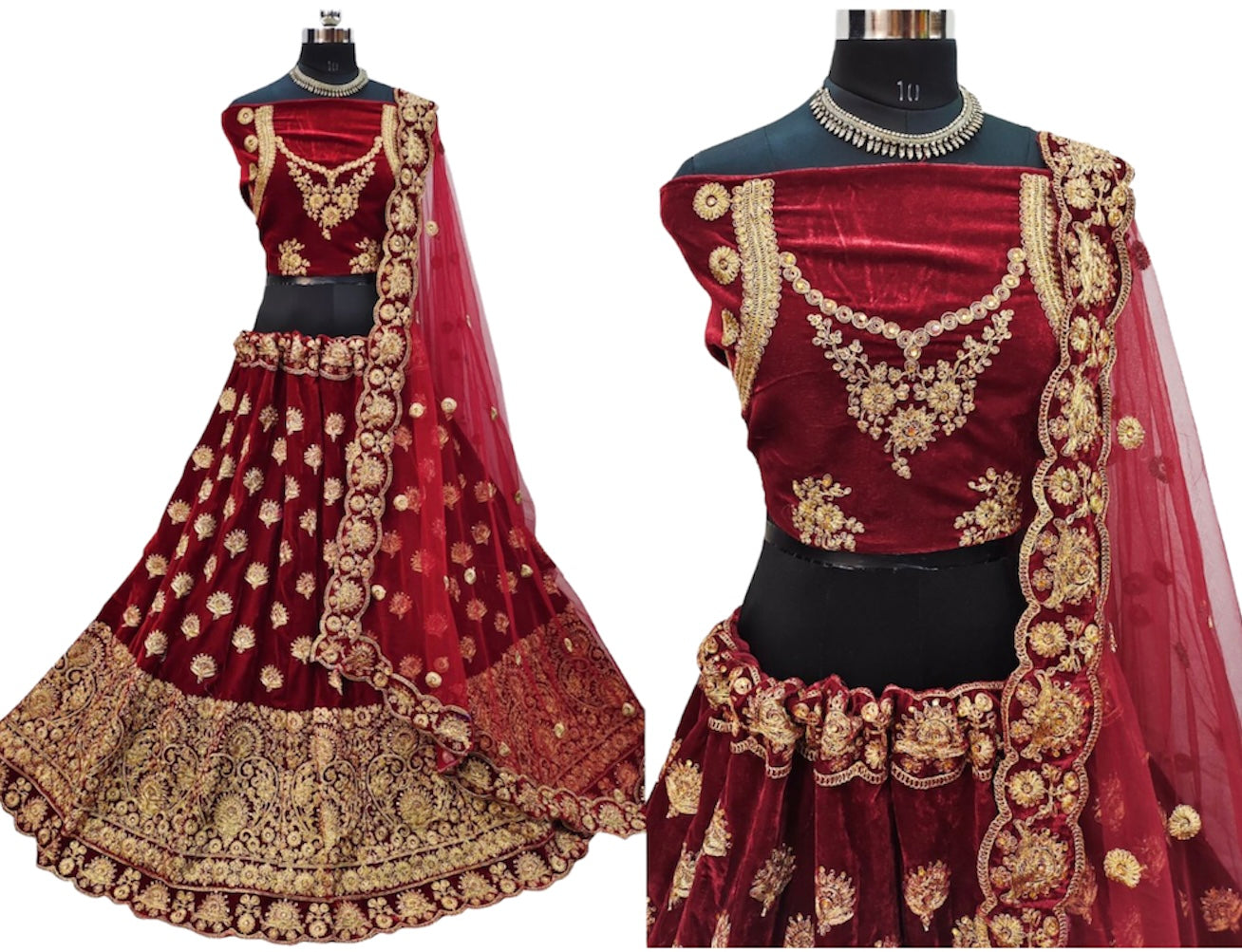 Lehenga de mariée bordeaux