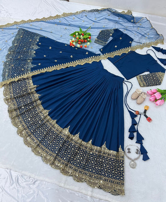 Lehenga bleu & doré